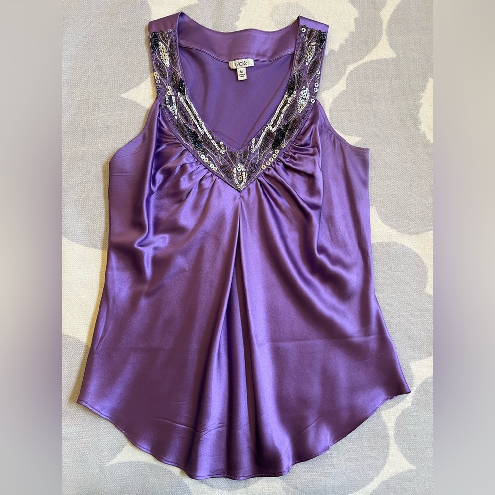 Cache Top Vintage Silk Jazz Age Blouse Sleeveless Sequined Amethyst Size M - Picture 4 of 16